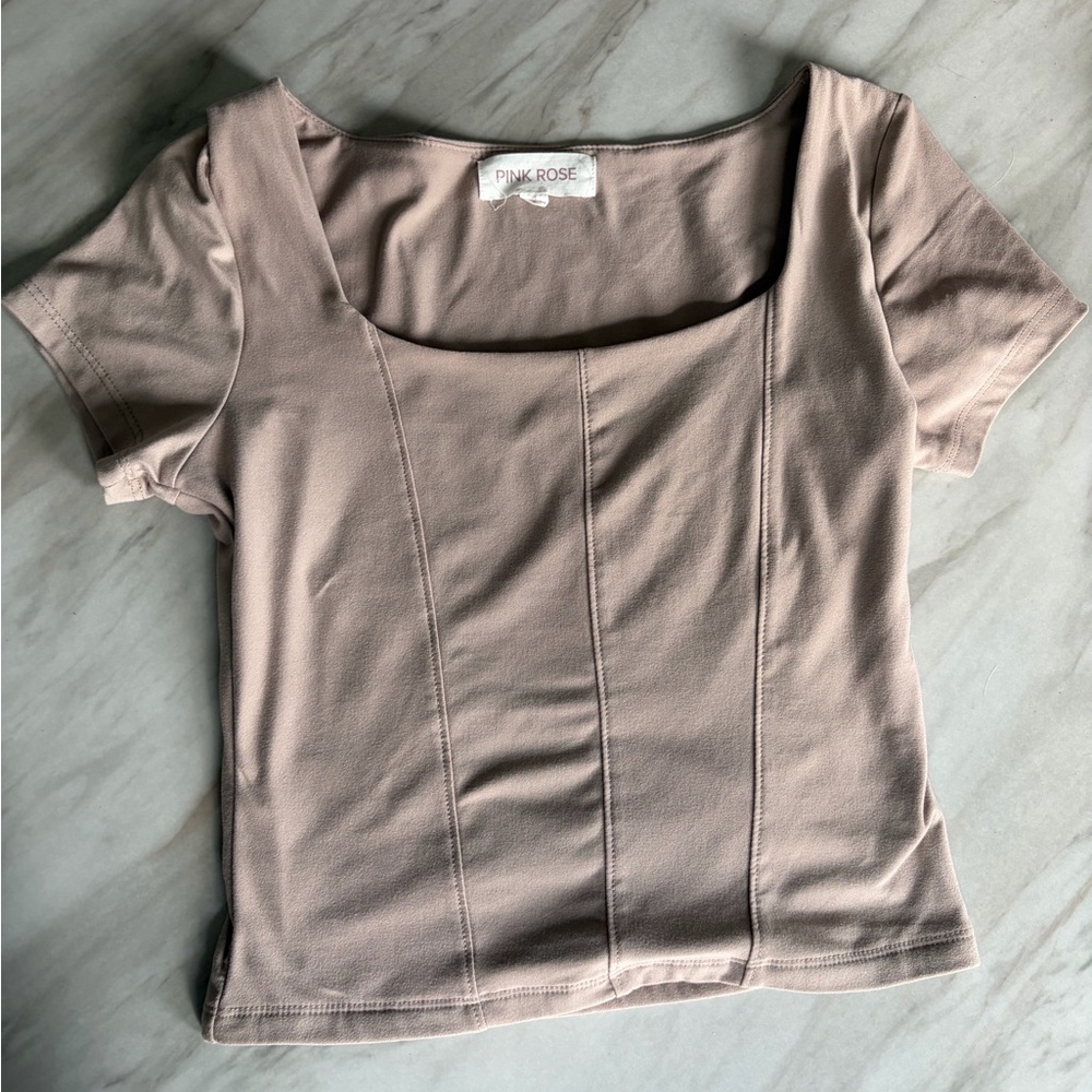 Pink Rose Nude/Blush Scoop-Neck Slight Crop Top